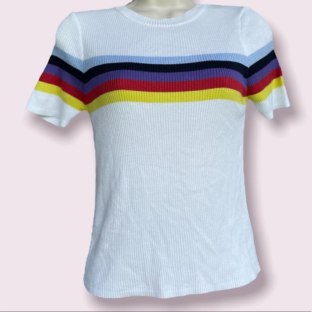 Retro Rainbow Stripe Ribbed Tee - Picture 2 of 3